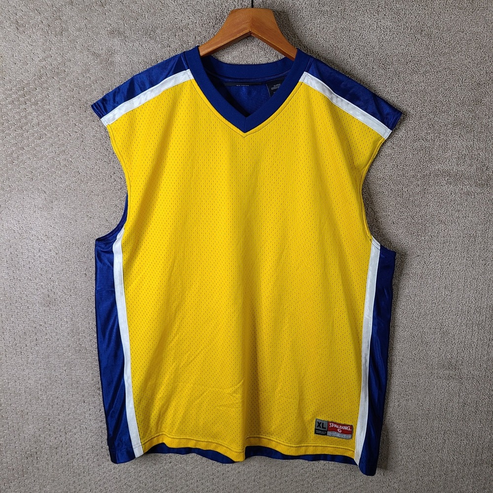 Vintage Spalding Jersey‎ Mens XL Yellow Blue Y2K Sleeveless Athletic Tank Top